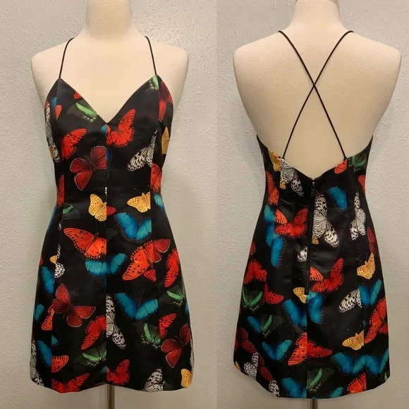 Alice + Olivia Black Butterfly Print Mini Dress - Picture 2 of 10
